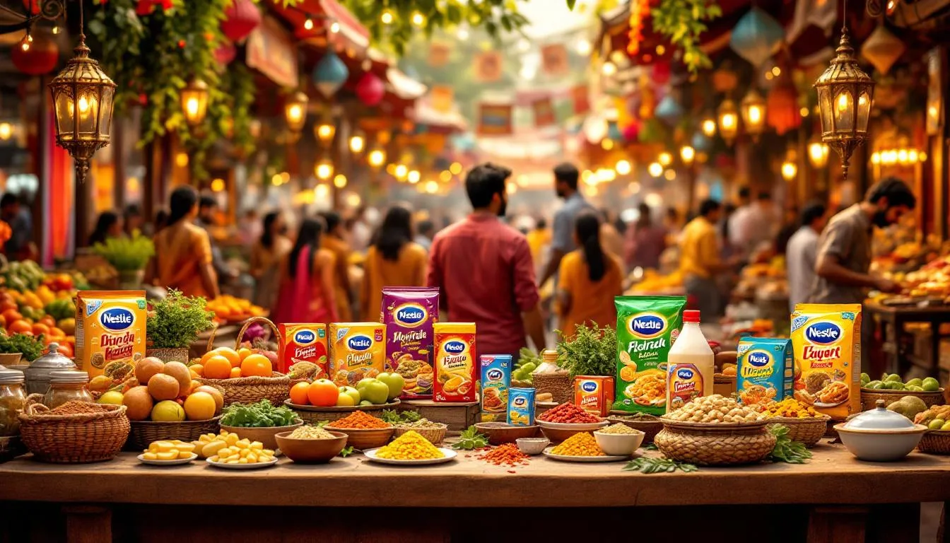 A display of popular Nestle products available during festive offers.